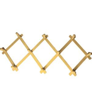VTG Yellow Wooden Expandable Wall Rack 10 Peg 24" x 10"  Cottagecore Farmhouse